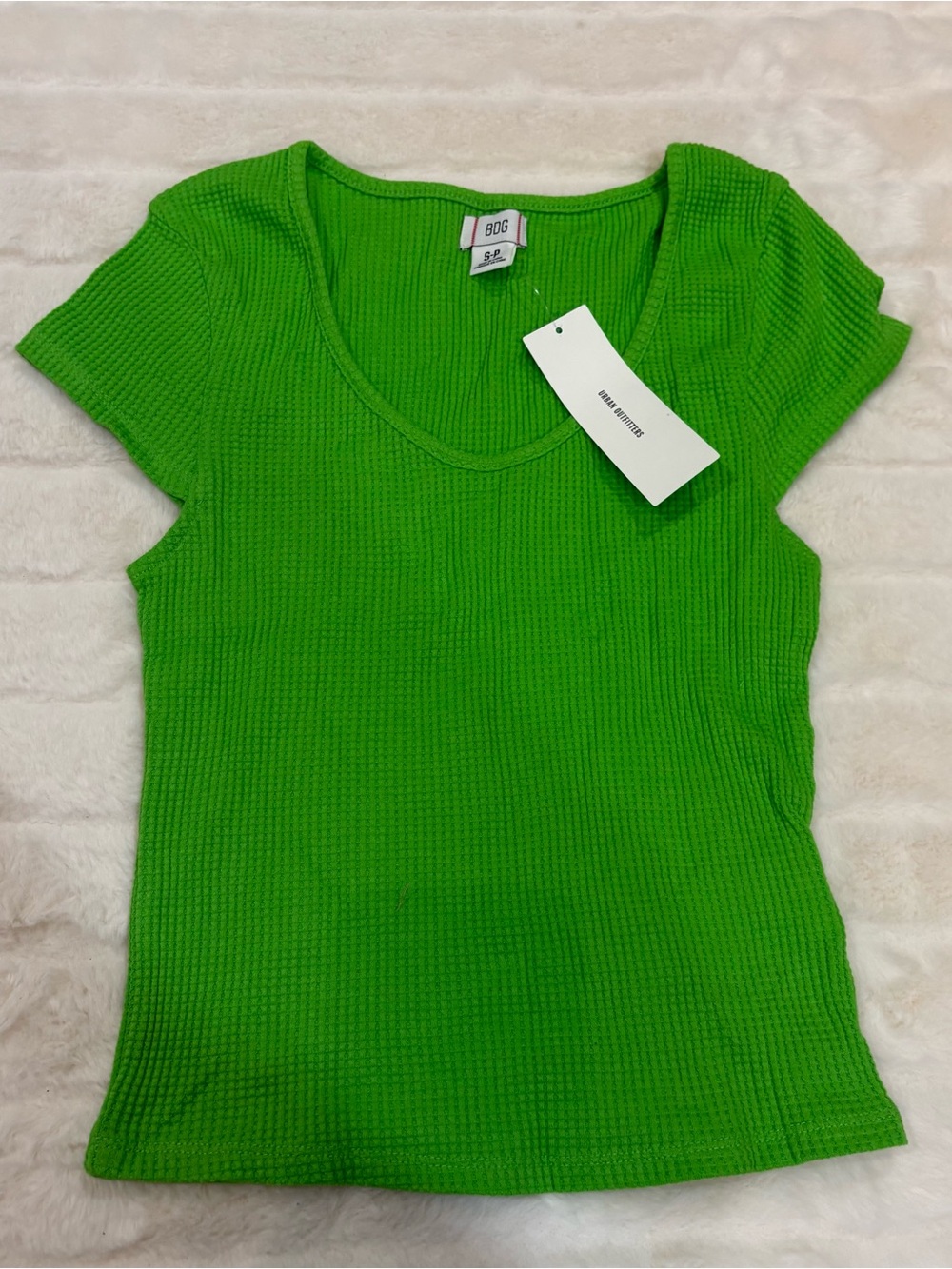 BDG Neon Green Ribbed Scoop Neck Short Sleeve Top